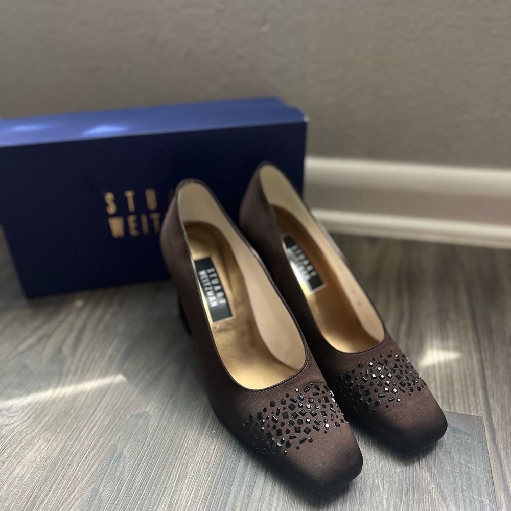 Stuart Weitzman Dark Brown Embellished Heels